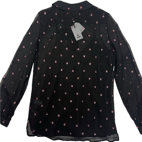 Coach Silk Blouse Black Long Sleeve Sheer Cami Ruffle Front Button Down Top New! - Picture 6 of 15